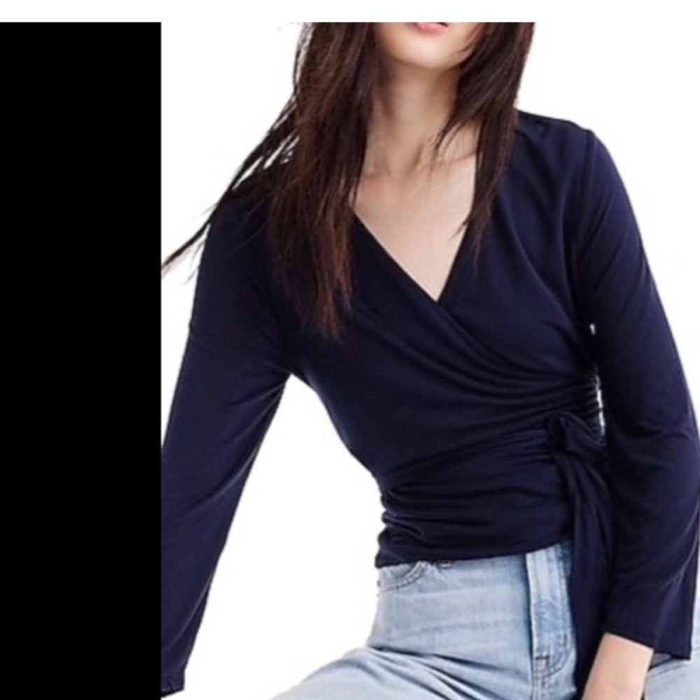 J Crew Wrap and Tie Top Blouse Navy Size Small